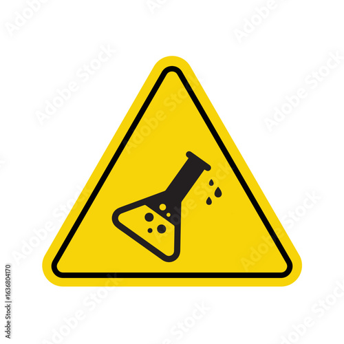 yellow triangular warning sign with chemical laboratory flask symbol indicating hazardous substances