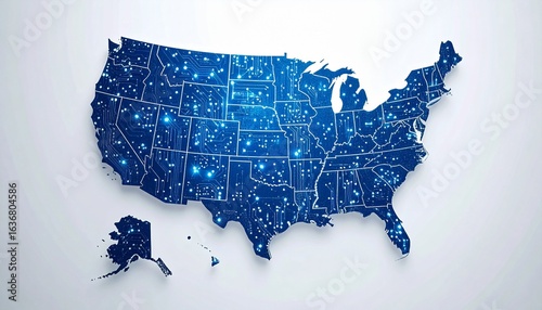 Map of united states of America on white surface 
