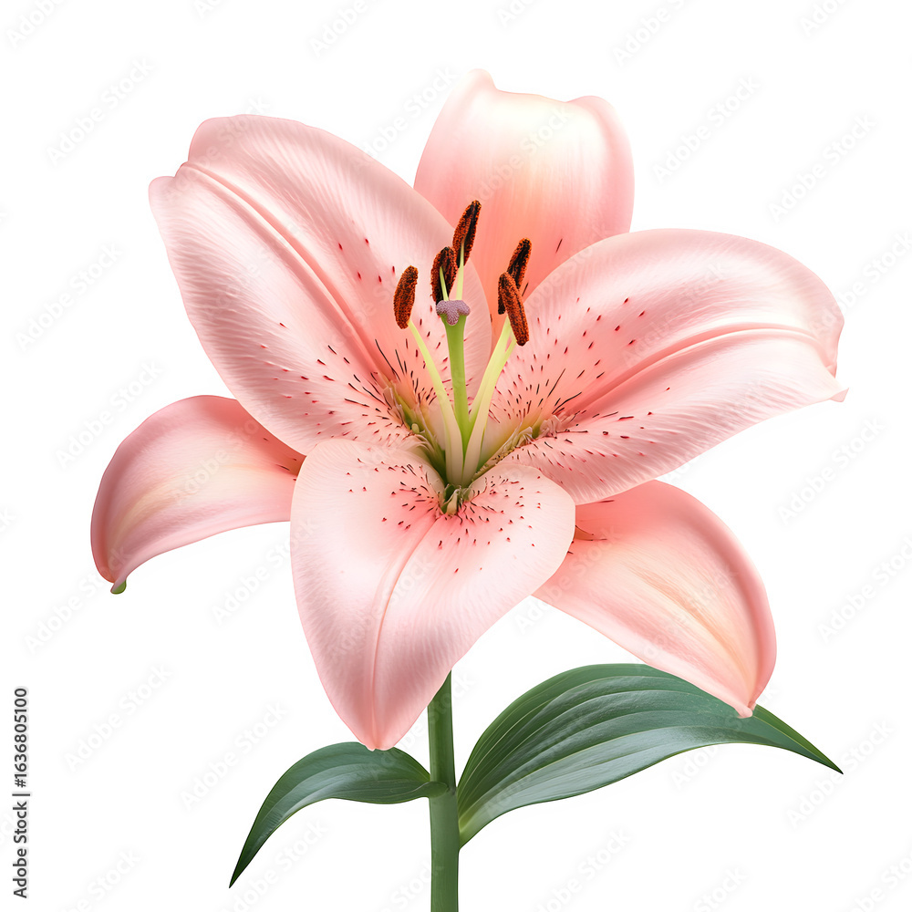 Naklejka premium Single pink lily symbolizing beauty and strength, isolated on white background, PNG flower for Women?s Day designs