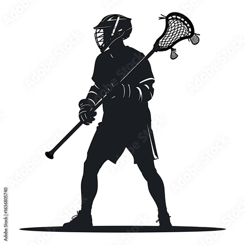 Lacrosse player silhouette holding stick
