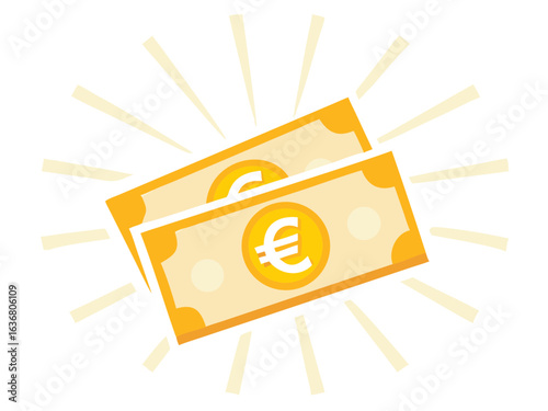 Icon of "Euro banknotes" created with sunbeams. Trendy and modern illustraion isolated on a blank background. Vector Illustration (EPS file, well layered and grouped). Easy to edit, manipulate, resize