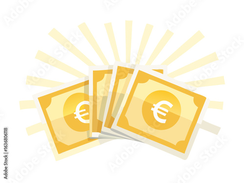 Icon of "Euro banknotes" created with sunbeams. Trendy and modern illustraion isolated on a blank background. Vector Illustration (EPS file, well layered and grouped). Easy to edit, manipulate, resize