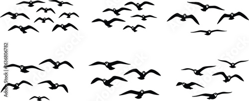 Flying bird silhouettes, flock of birds vector, migratory bird icons, black bird clipart, wildlife illustration, nature graphic, freedom symbol art