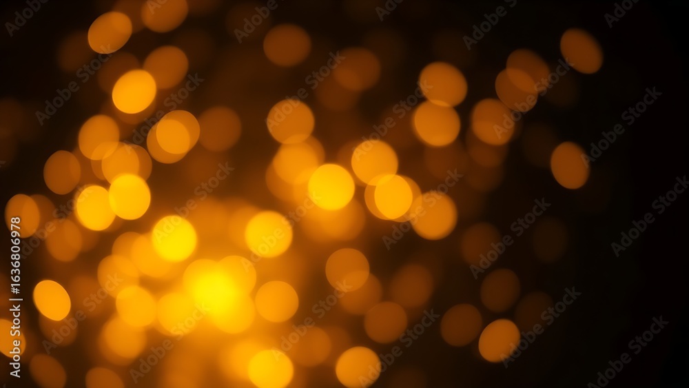 Fototapeta premium Dreamy golden bokeh sparkles on a dark background creating an atmospheric glowing effect.