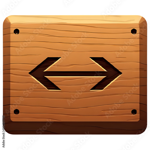 Wooden button with double-headed arrows for expanding or resizing.