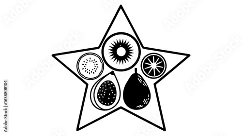 Fresh fruit starburst design, perfect for healthy eating, wellness, and vibrant food concepts