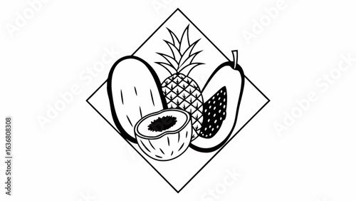 Fresh tropical fruit arrangement with pineapple, papaya, and melon, a taste of summer