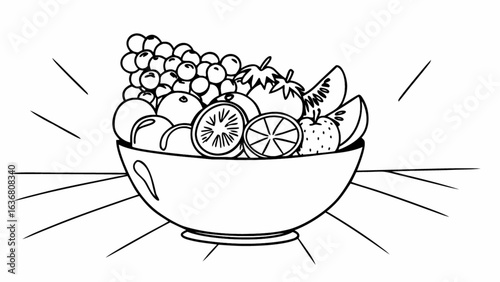 Fresh fruit bowl illustration perfect for healthy eating, nutrition, and culinary design projects