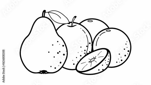 Fresh pear, apples, and orange slices, a vibrant illustration for healthy eating concepts