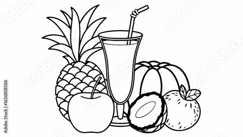 Fresh fruit smoothie with pineapple, apple, and orange, perfect for healthy lifestyle and refreshment