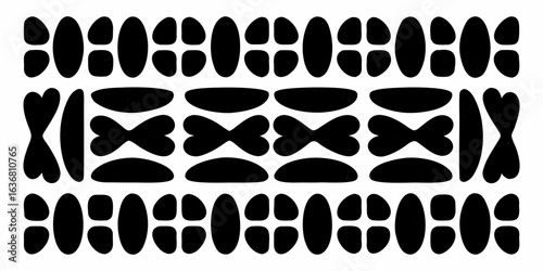 Abstract black and white geometric pattern with oval and bowtie shapes