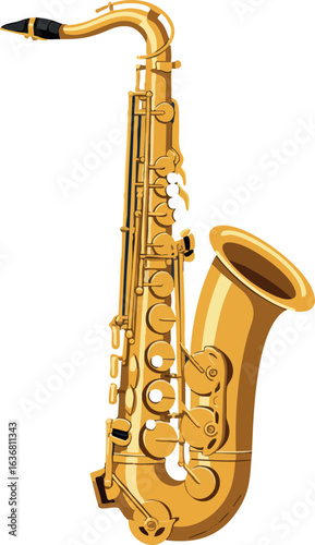 Saxophone musical instrument golden brass wind woodwind instrument vector illustration 