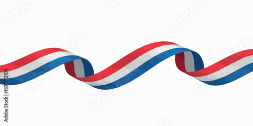 Elegant Red White and Blue Ribbon Design for Patriotic Events and Celebrations with Waving Motion and Clean Background