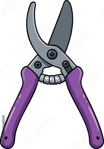 Garden pruning shears with purple handles and sharp blades vector illustration tool 