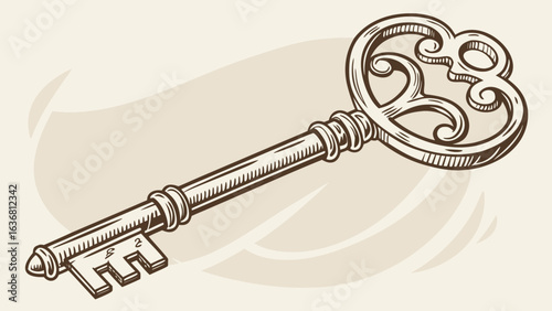 Vintage Key Isolated on White – Antique Metal Key Vector Illustration