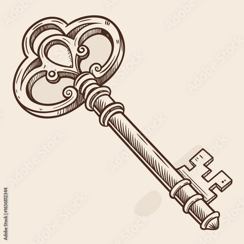 Vintage Key Isolated on White – Antique Metal Key Vector Illustration