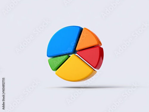 Free Download A 3D pie chart with five brightly colored, separated segments (blue, orange, red, yellow, green). It represents data, statistics, analysis, and market share. - GFXLoad