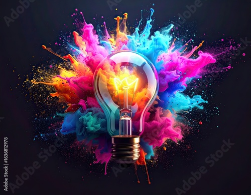 Idea Light Bulb with Colorful Paint Splatter