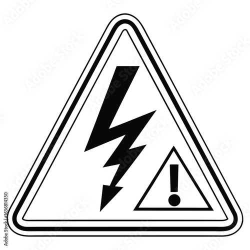 Caution: High Voltage Warning: A stark warning sign, rendered in bold black and white, commands attention with a lightning bolt symbol against a triangle. A clear message of danger.