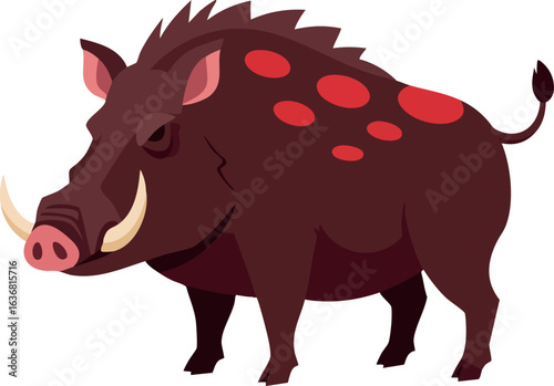 Wild boar animal with red spots vector illustration in cartoon style 