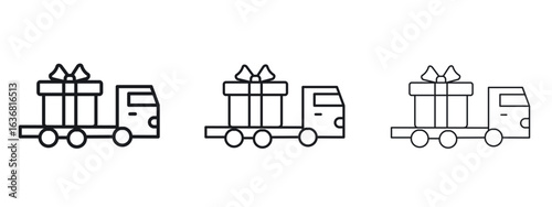 Truck carrying gift box icon vector Logo Design Template. Editable Stroke graphics.