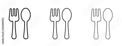 Spoon and Fork icon vector Logo Design Template. Editable Stroke graphics.