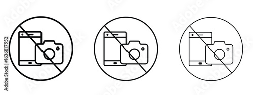 Photo and phone forbidden sign vector Logo Design Template. Editable Stroke graphics.