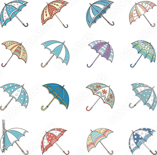 A seamless umbrella pattern, weather theme, autumn and spring season vector illustration set