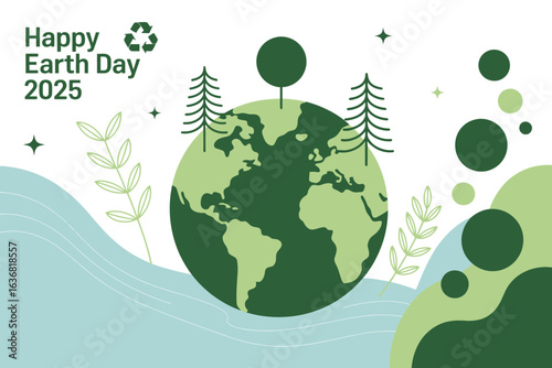 Celebrating Earth Day 2025 with a Green Planet Illustration for Environmental Awareness and Sustainable Future Initiatives