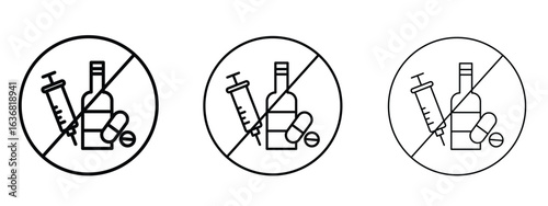 No drugs or alcohol sign vector Logo Design Template. Editable Stroke graphics.