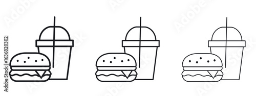 Hamburger and soft drink cup icon vector Logo Design Template. Editable Stroke graphics.