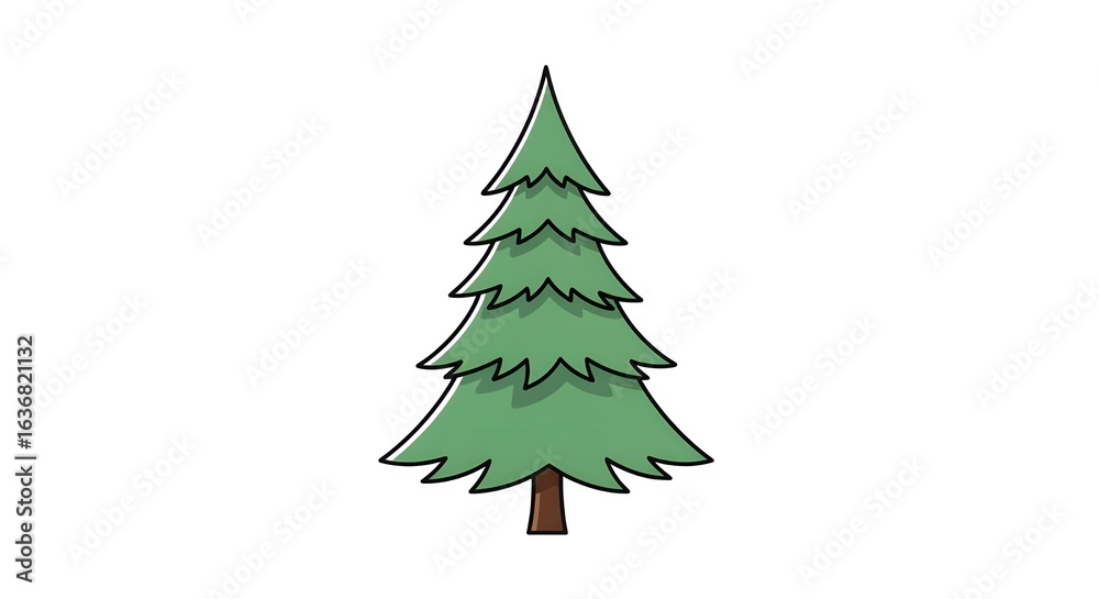 Obraz premium Simple Cartoon Green Evergreen Pine Tree Illustration Vector