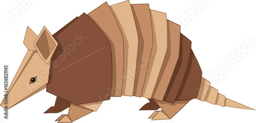 Origami Armadillo Paper Vector Sandy Brown Beige Layered Shell