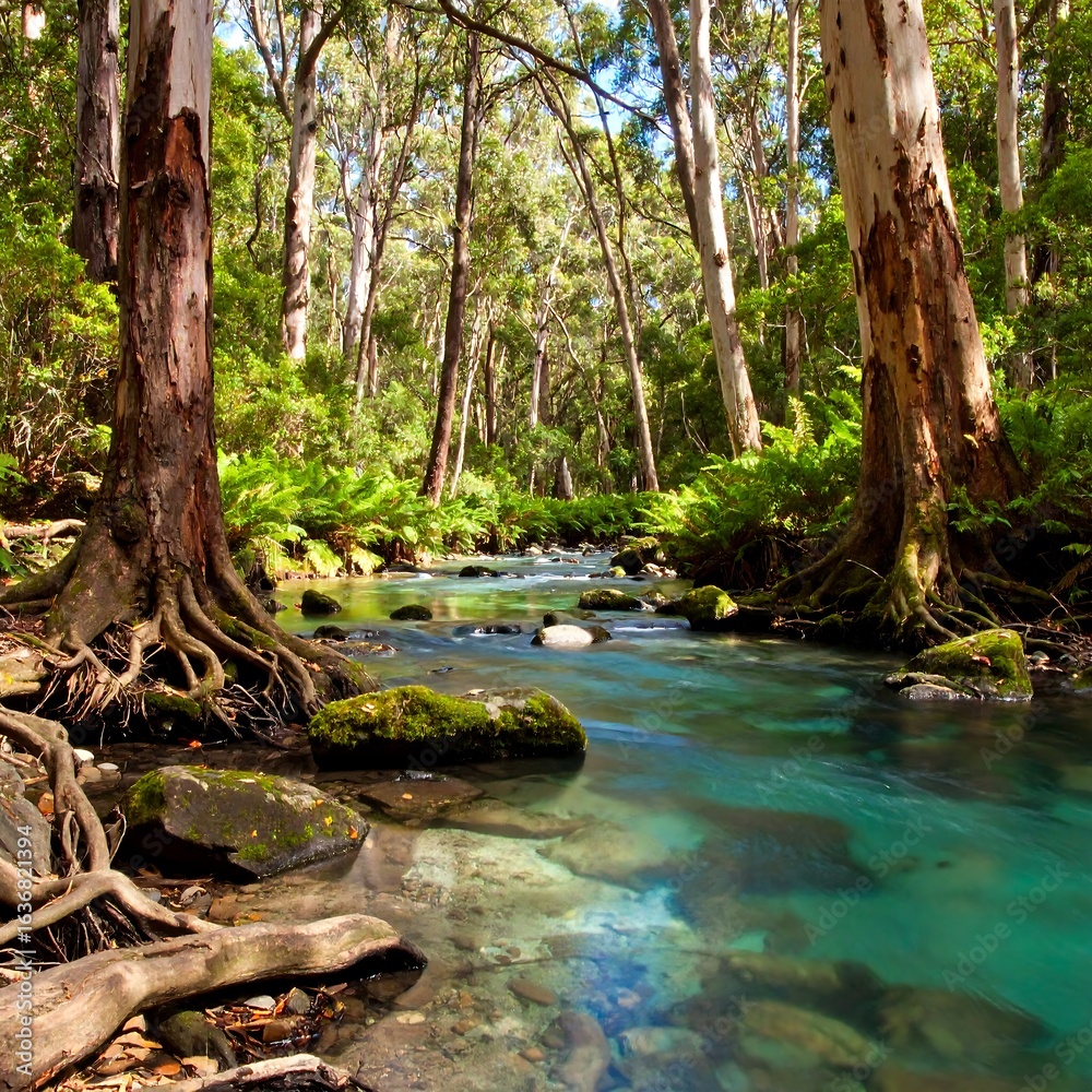Fototapeta premium Crystal-clear stream in a lush forest