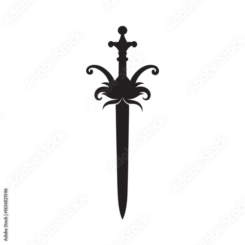 Antique Sword with Decorative Hilt Silhouette Illustration