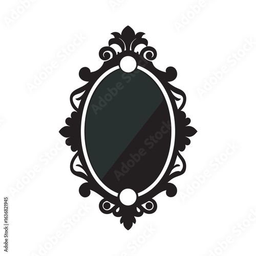 Antique Wall Mirror with Ornate Frame Silhouette Design