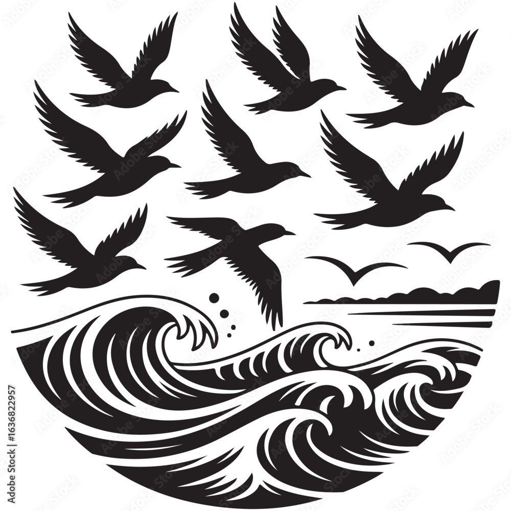 Obraz premium A stylized black and white set of eagle wings, perfect for a tattoo or logo design