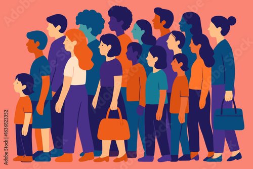 Flat vector illustration of a diverse group of parents with children