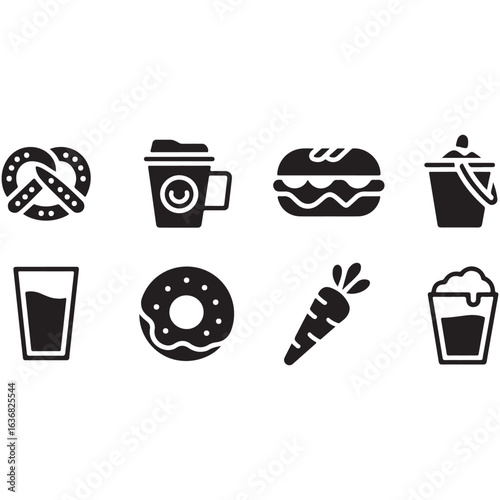A vector illustration set of fast food icons including hamburger, sandwich, and coffee cup for a restaurant menu design
