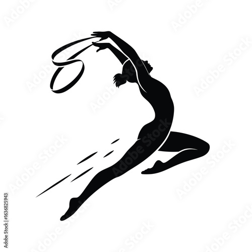 Silhouette of a rhythmic gymnast performing with two hoops