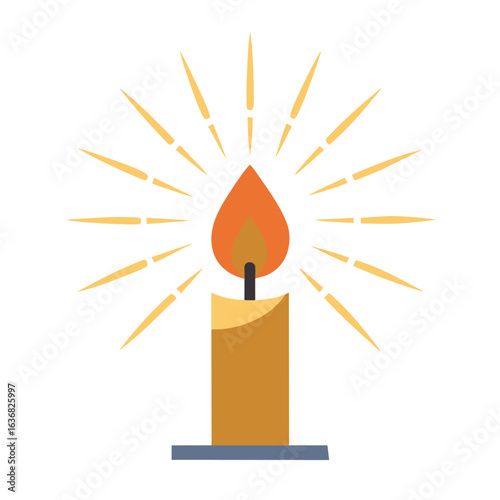 Burning Candle with Radiant Rays Vector for Hope and Memory Symbolism