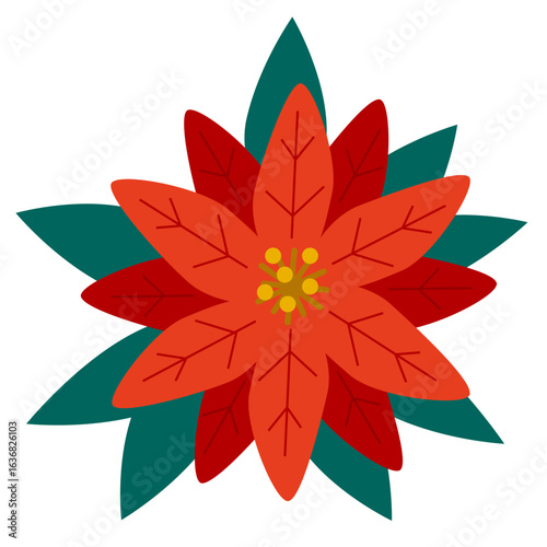 Poinsettia flower. Christmas flower symbol, sign. Christmas design vector illustration
