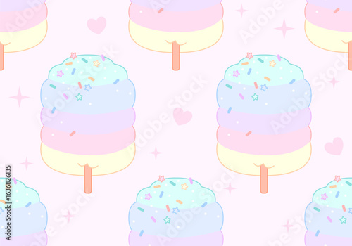 Cotton Candy Pattern. Candyfloss vector abstract design background. Bright sweet summer mood. Soft color