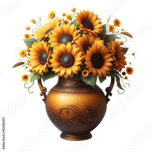 Sunflower vase isolated on white background