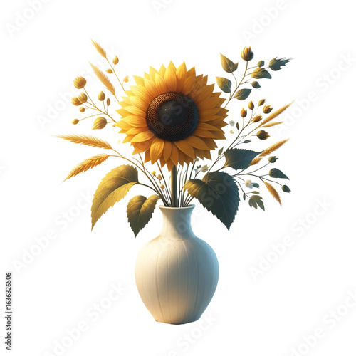 Sunflower vase isolated on white background