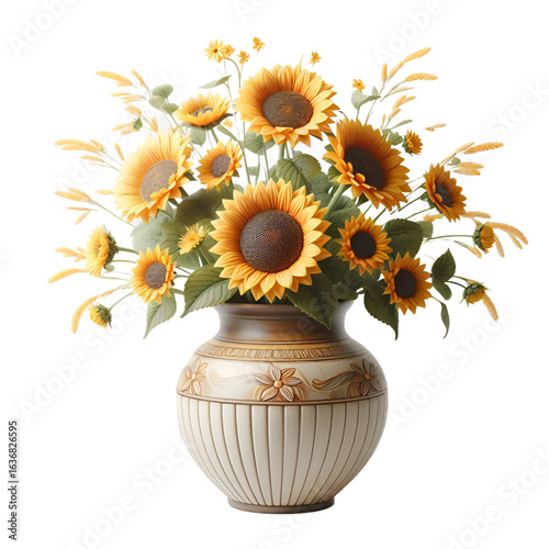 Sunflower vase isolated on white background