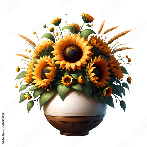 Sunflower vase isolated on white background