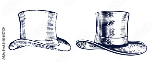 Magic Top Hat Woodcut Vintage Etching Drawing stock