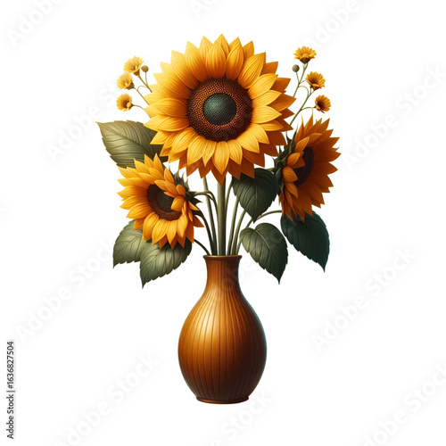 Sunflower vase isolated on white background