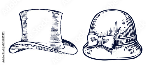 Magic Top Hat Woodcut Vintage Etching Drawing stock